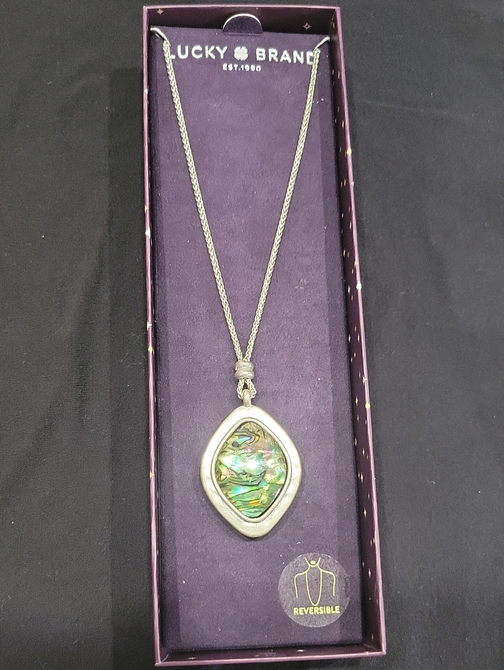 Lucky Brand Abalone Teardrop Pendant Necklace in Iridescent Green and Blue